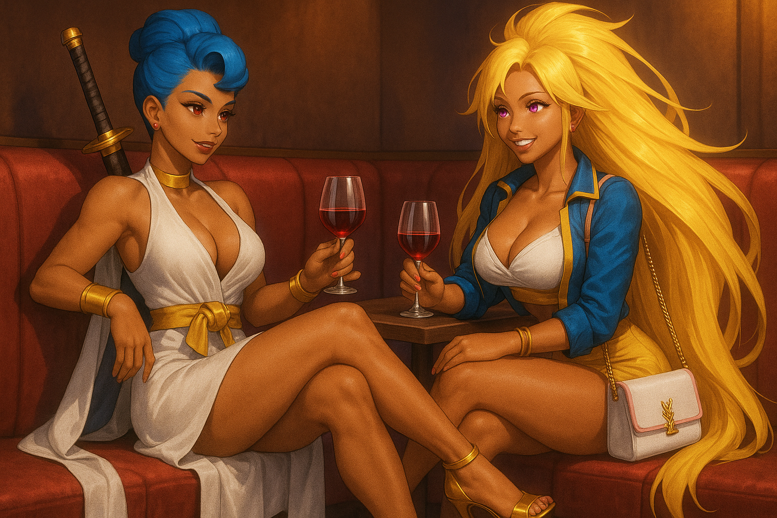 Swordswoman_and_SSJ3_Wargirl_have_drinks